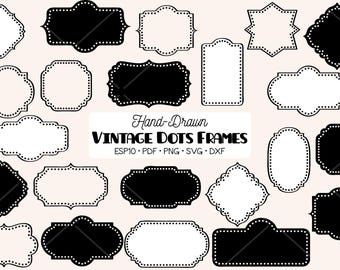 Marcos de puntos vintage, imágenes prediseñadas / Bordes dibujados a mano, etiquetas decorativas (PNG, SVG, EPS, PDF, DXF)