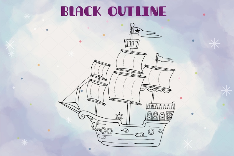 Sail Boat Hand Drawn Pirate Ship Clip Art Old Ship White Outline Drawing Png Svg Eps Pdf Dxf image 2