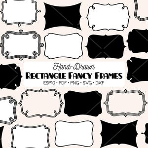 Clip art con cornici rettangolari di fantasia / bordo retrò disegnato a mano, monogramma. (Png, Svg, Eps, Pdf, Dxf)