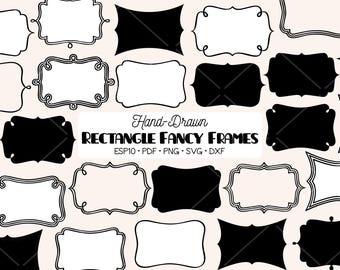 Marcos rectangulares elegantes, clip art / Borde retro dibujado a mano, monograma. (Png, SVG, EPS, PDF, DXF)