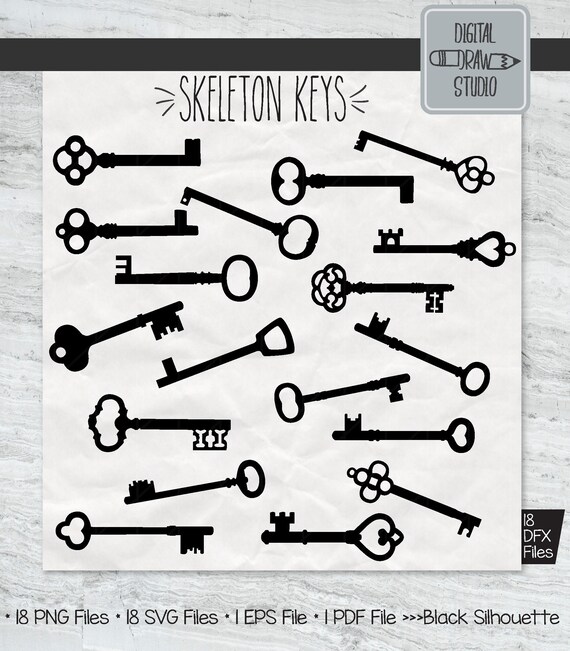 18 Silhouette Key Clip Art Hand Drawn Victorian Keys Vector Etsy