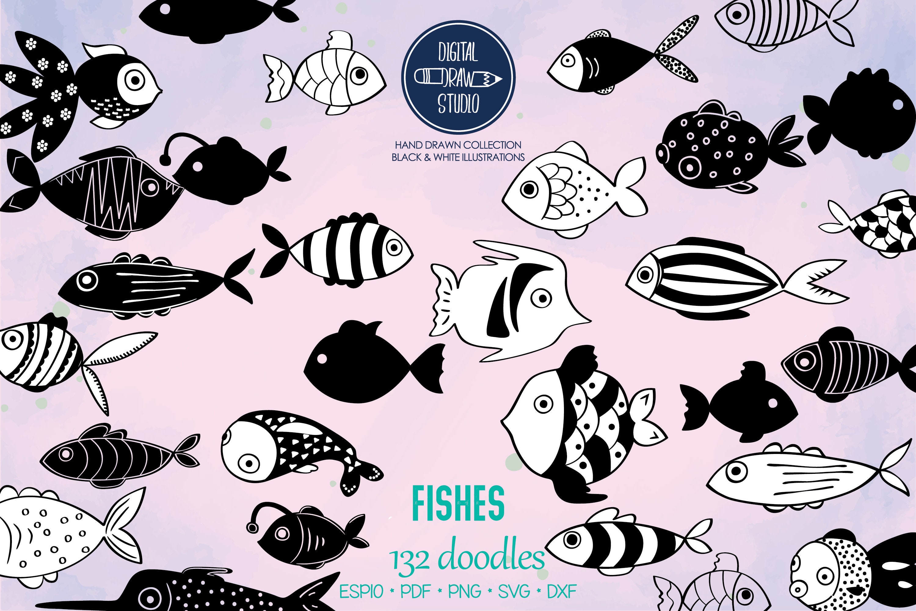 Fisch Von Hand Gezeichnet Grafik Tropische Tier Umriss Etsy
