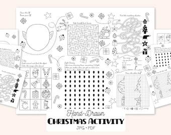 Christmas Placemat Activity Sheet, Printable Mini Game Paper, Kids Holiday Activities, Pdf Jpg