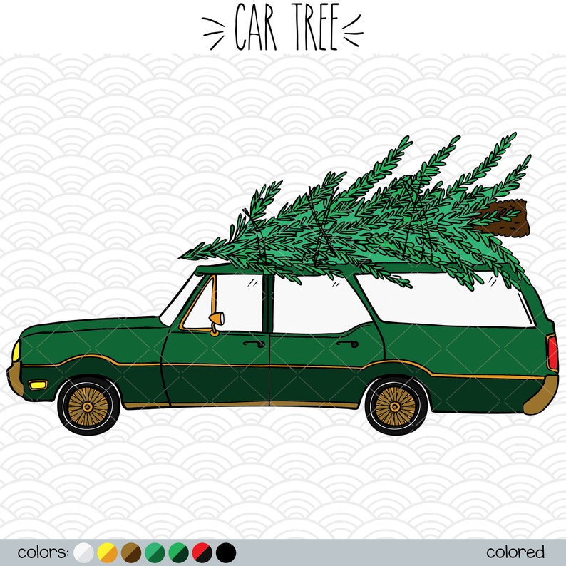 Station wagon Colored Clip Art Hand Drawn Christmas Tree Car Etsy