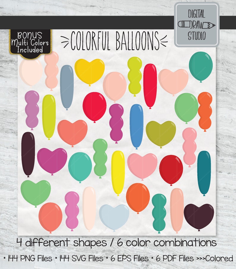 colorful balloons clip art birthday party items vector etsy etsy