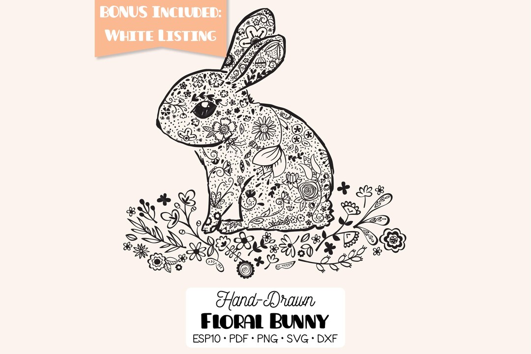 Floral Bunny Clip Art | Hand Drawn Rabbit Tattoo (png, Eps, Pdf, Svg ...