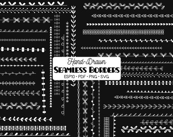 Divisor de texto dibujado a mano con bordes sin costuras / Pinceles decorativos de Illustrator / Dibujo de contorno blanco / Png, SVG, EPS y PDF