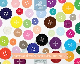 Colored Buttons Clip Art | Rainbow Round Button Vector Graphics | Sewing Drawing Illustration | Png Eps Pdf Svg