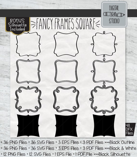 48 Square Frame Clip Art Hand Drawn Border Outline Stickers Etsy
