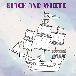 Sail Boat Hand Drawn Pirate Ship Clip Art Old Ship White Outline Drawing Png Svg Eps Pdf Dxf image 4