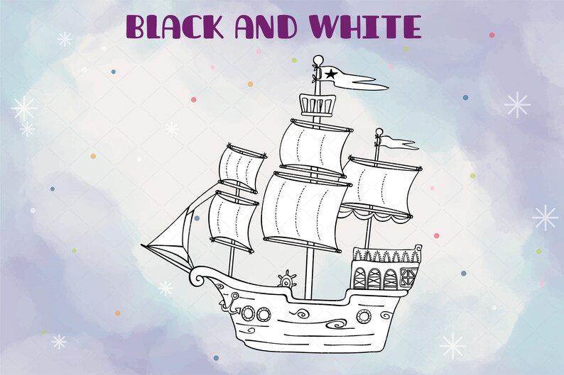 Sail Boat Hand Drawn Pirate Ship Clip Art Old Ship White Outline Drawing Png Svg Eps Pdf Dxf image 4