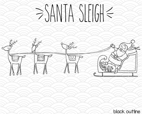 Santa Claus Sleigh Rudolf Reindeer Clip Art Hand Drawn Laughing Santa Vector Christmas Outline Illustration Png Svg Eps Pdf Dxf