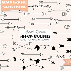 Hand-Drawn Arrows Clipart | Curly + Crossed Tribal Symbols (Png, Eps, Pdf, Svg, Dxf)