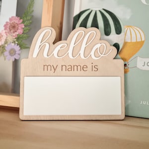 Blank Hello My Name Is Sign | Birth Name Announcement | Personalised Dry erase name sign | Baby Name Announcement | Wooden Name Plaque