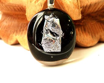 pendant in black and silver dichroic glass