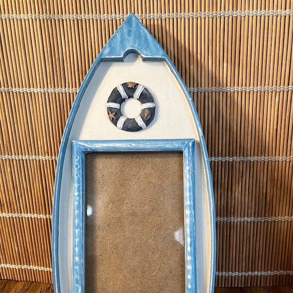 Nautical Boat Photo Frame, Blue& White Beachy Novelty Frame