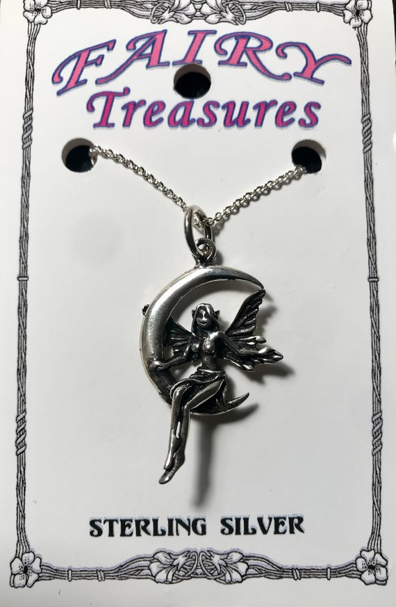 Anime Style Fairy on Moon Sterling Silver Pendant… - image 2