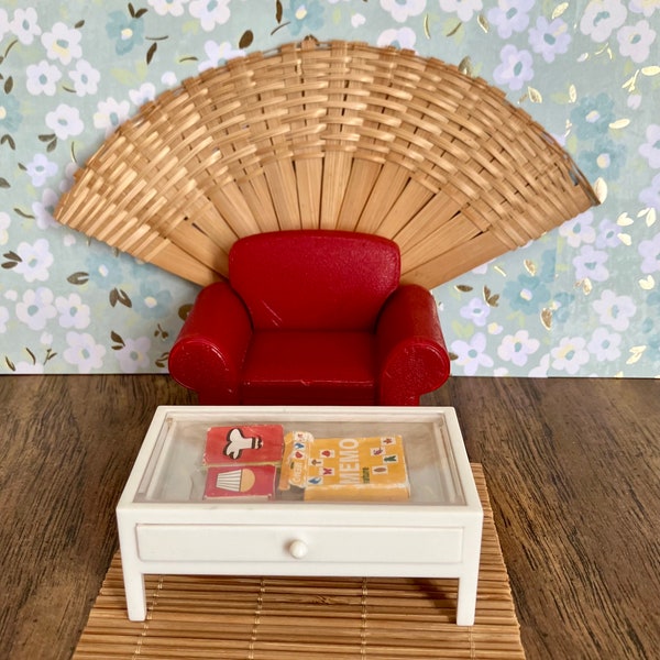 1:18 Vintage MCM Lundby Coffee Table with Miniature Books, Dollhouse Furniture; Miniature Furniture