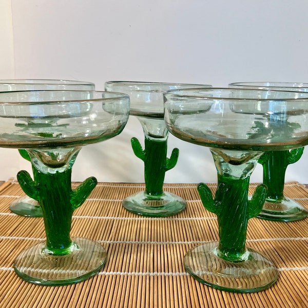 Mexican HandBlown Cactus Margarita Glasses