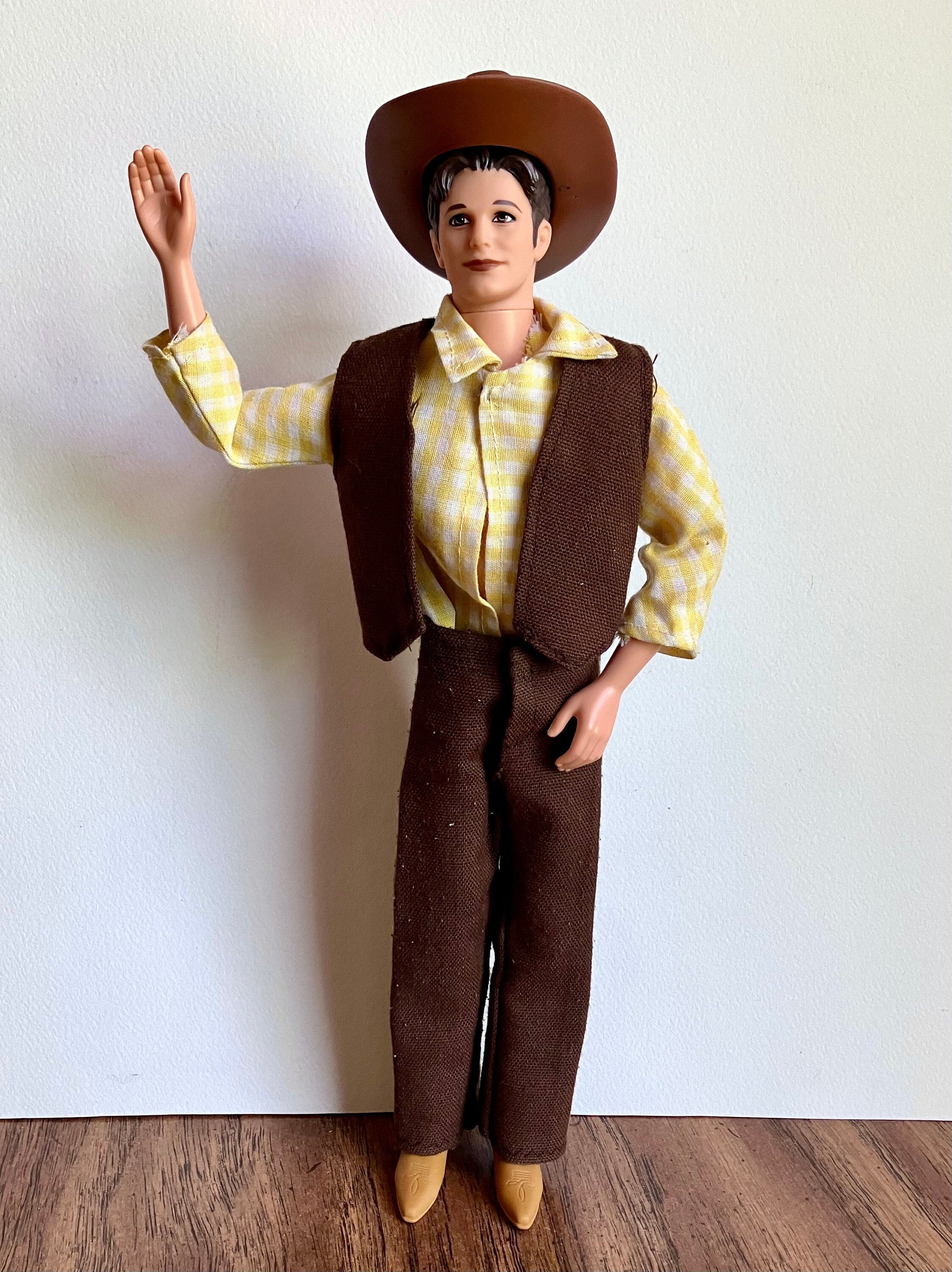 Ken Cowboy OOAK Posable Doll, Ken Barbie Doll Friend Plays Guitar 