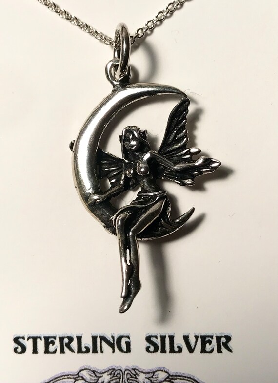 Anime Style Fairy on Moon Sterling Silver Pendant… - image 6