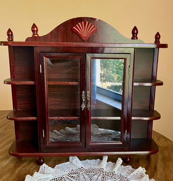 Large Curio Wall Cabinet 18 Tall X 21 Wide Wooden With Glass