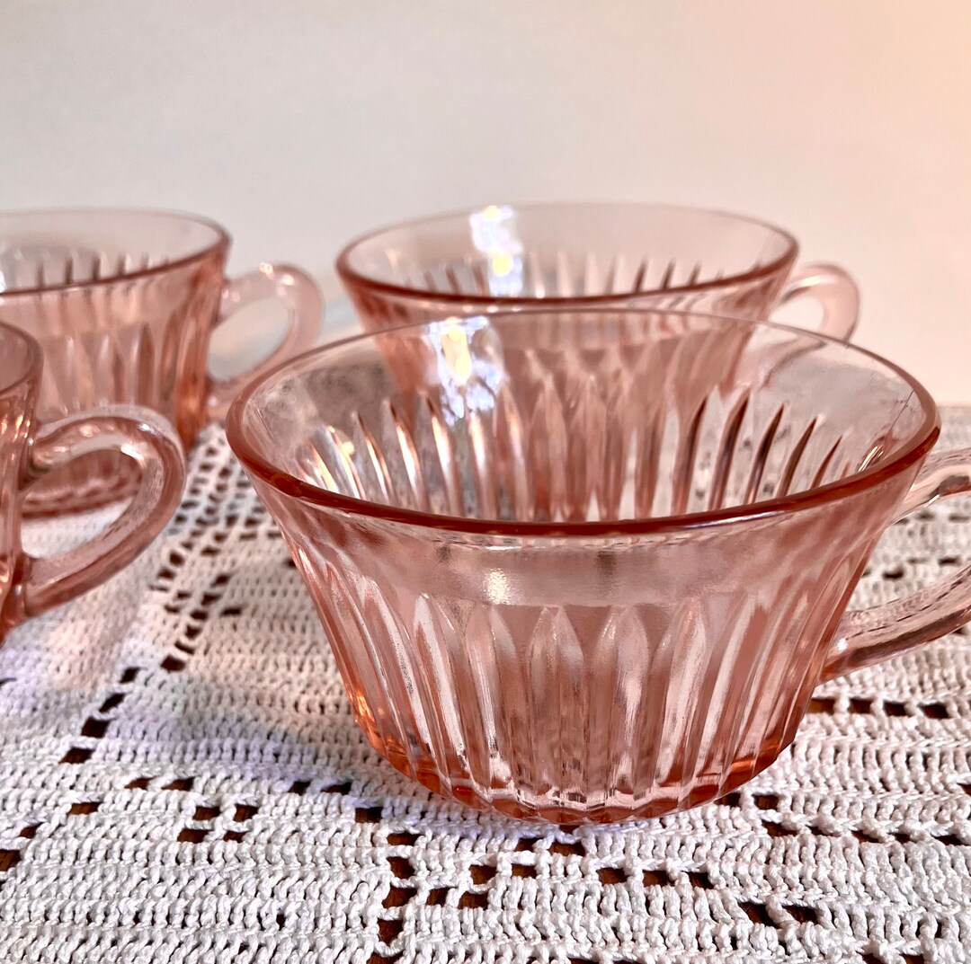 Pink Depression Glass Tea Cups, Etsy