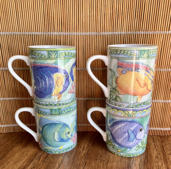 Tropical Angel Fish Mugs andrea by Sadek Sea Garden Ceramic Tea/coffee Cups  Set of 4 