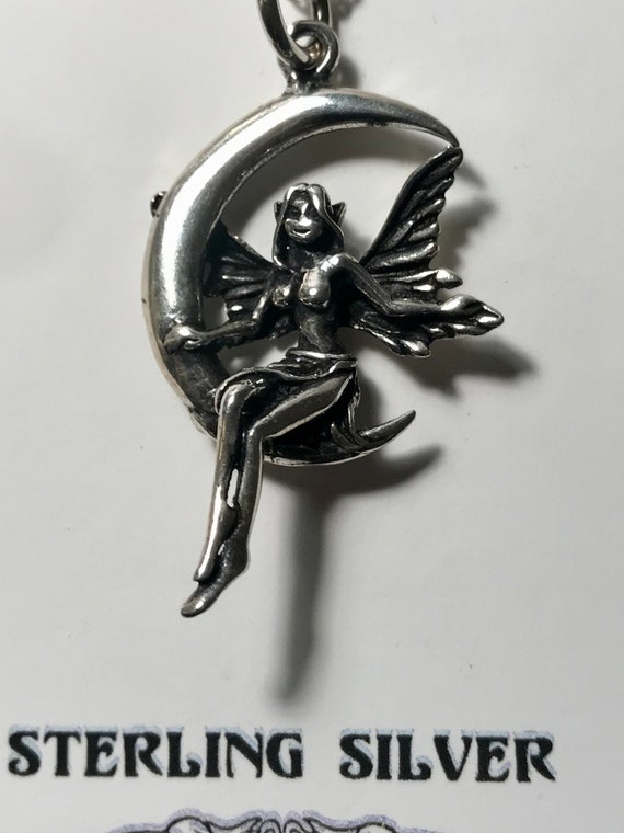 Anime Style Fairy on Moon Sterling Silver Pendant… - image 3