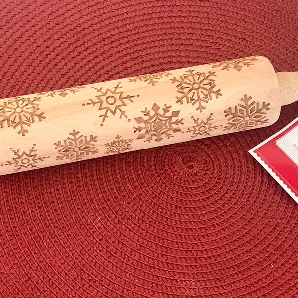 Rouleau à pâtisserie en relief de Noël - Motif scandinave - Gravé au laser - Roller à