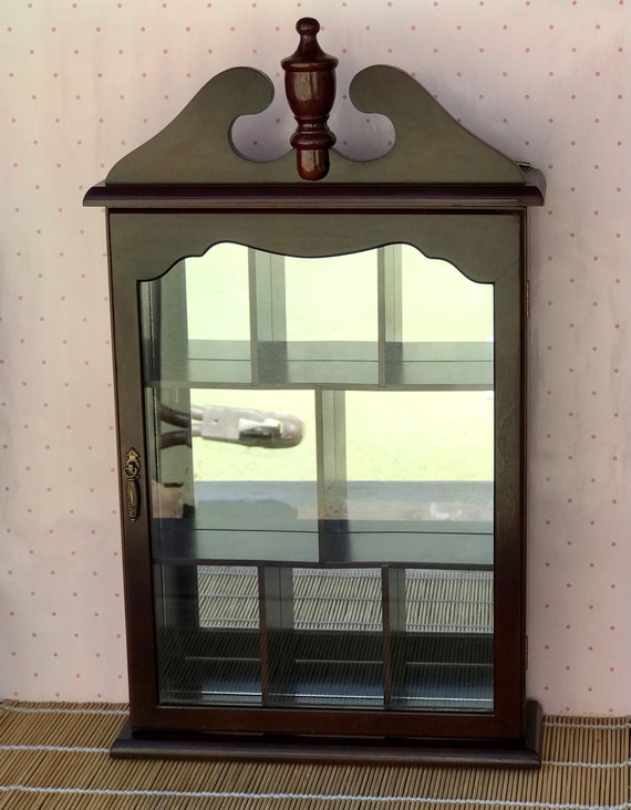 Vintage Wood Wall Curio With Glass Door and Mirror Etsy