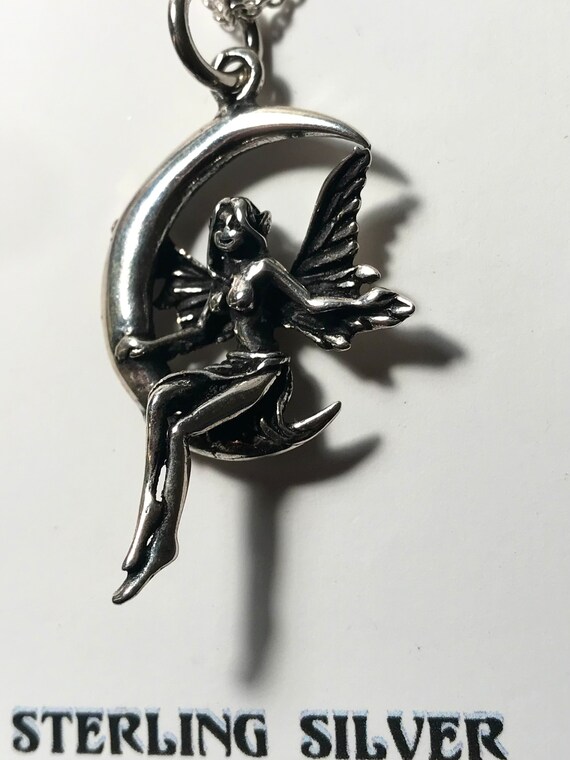 Anime Style Fairy on Moon Sterling Silver Pendant… - image 4