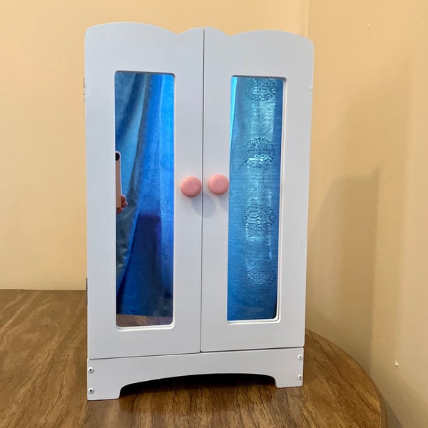 18inch Doll Wooden Closet White with Pink knobs 19” tall x 11.5” wide x 7.5” deep