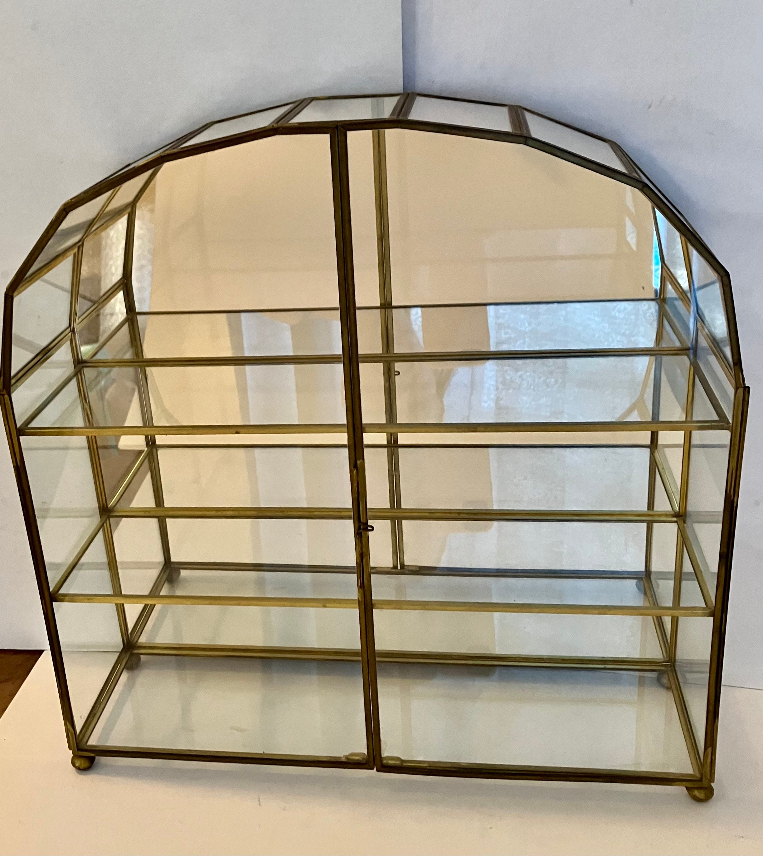 Curio Cabinet Glass With Brass and Mirrored Back 3 Shelves