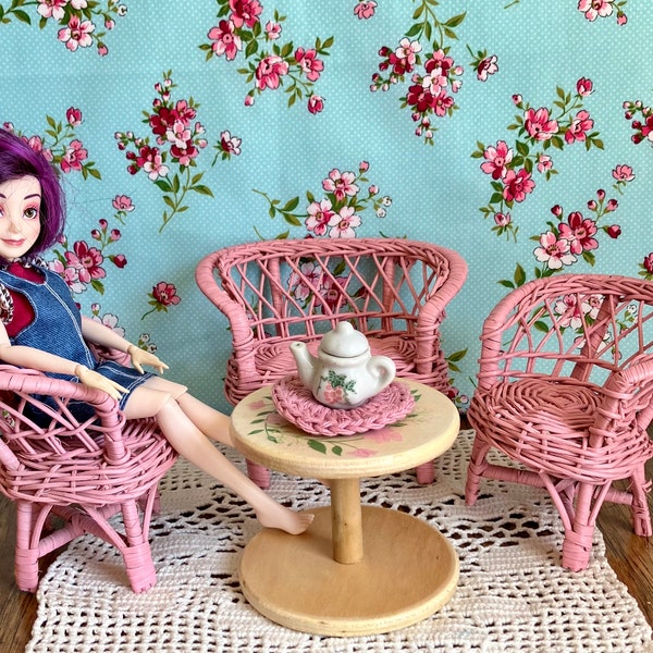 1:6 Pink Wicker Doll Furniture, Barbie, MonsterHigh, LOL and more