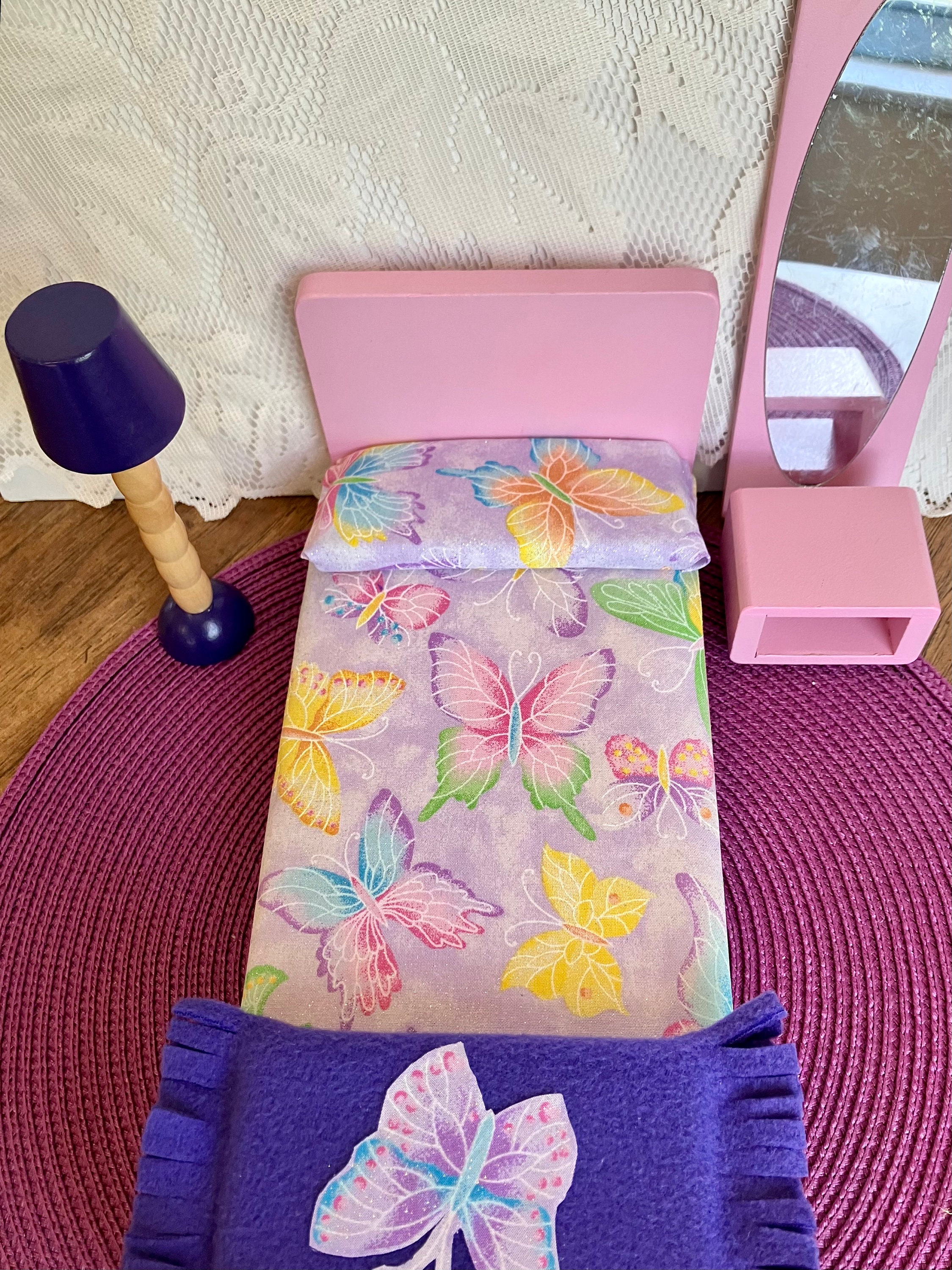 Buy Barbie Bedroom Set OOAK With Double Bed Pink With Buttefly