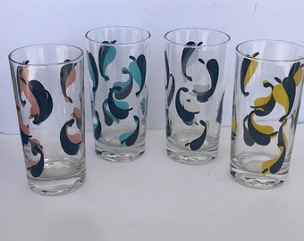 Art Deco Set of 8 Drinking Glasses; Mid Century Modern Tall Water/Juice Glasses
