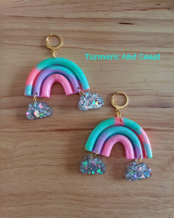 Iridescent Rainbow Glitter Rectangular Resin Statement Earrings |  MakerPlace by Michaels