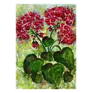 Original Geranium Painting Colorful Geraniums Wall Art, Hand Painted Geranium Flower Painting, Geraniums Watercolor Floral Decor