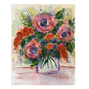 Bold Colorful Flower Wall Art, Original Painting Watercolor Art, Hand Painted Flower Watercolor, Boho Wall Art, Modern wall art