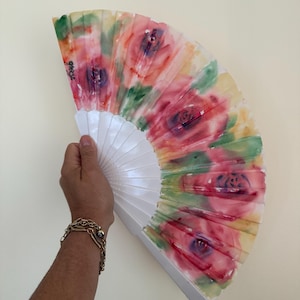 Hand Painted Floral Fan - Pink Roses Designer Silk Hand Fan, Hand Painted Hand Fan - Wedding Accessory, Folding Hand Fan, Gifts for Women
