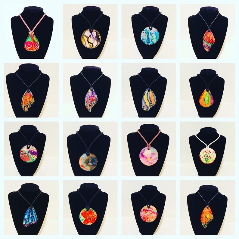Hand Painted Hand Made Wearable Art Boho Nature Inspired Gift for Her Purple Flower Pendant Teardrop Necklace Unique Necklace Adjustable