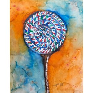 Hand Painted Abstract Original Watercolor Painting &quot;Lollipop&quot; - Unique Watercolor Art, Food Painting, Candy Lover Kitchen Decor