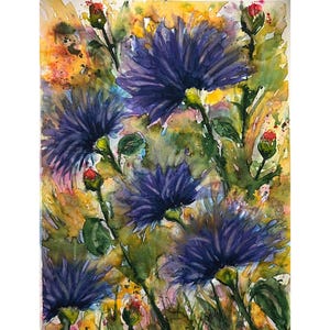 Assisi Cornflowers - Hand Painted Original Art, Cornflower Painting, Purple Wildflowers Wall Art