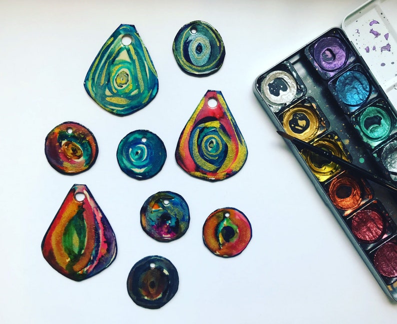 Hand Painted Hand Made Wearable Art Boho Nature Inspired Gift for Her Purple Flower Pendant Teardrop Necklace Unique Necklace Adjustable