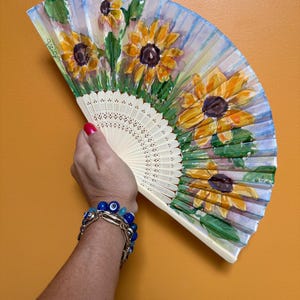 Sunflower Silk Hand Fan, Hand Painted Hand Fan with Case, Folding Hand Fan, Sunflower Wedding Fan Gifts for Women, Floral Fan