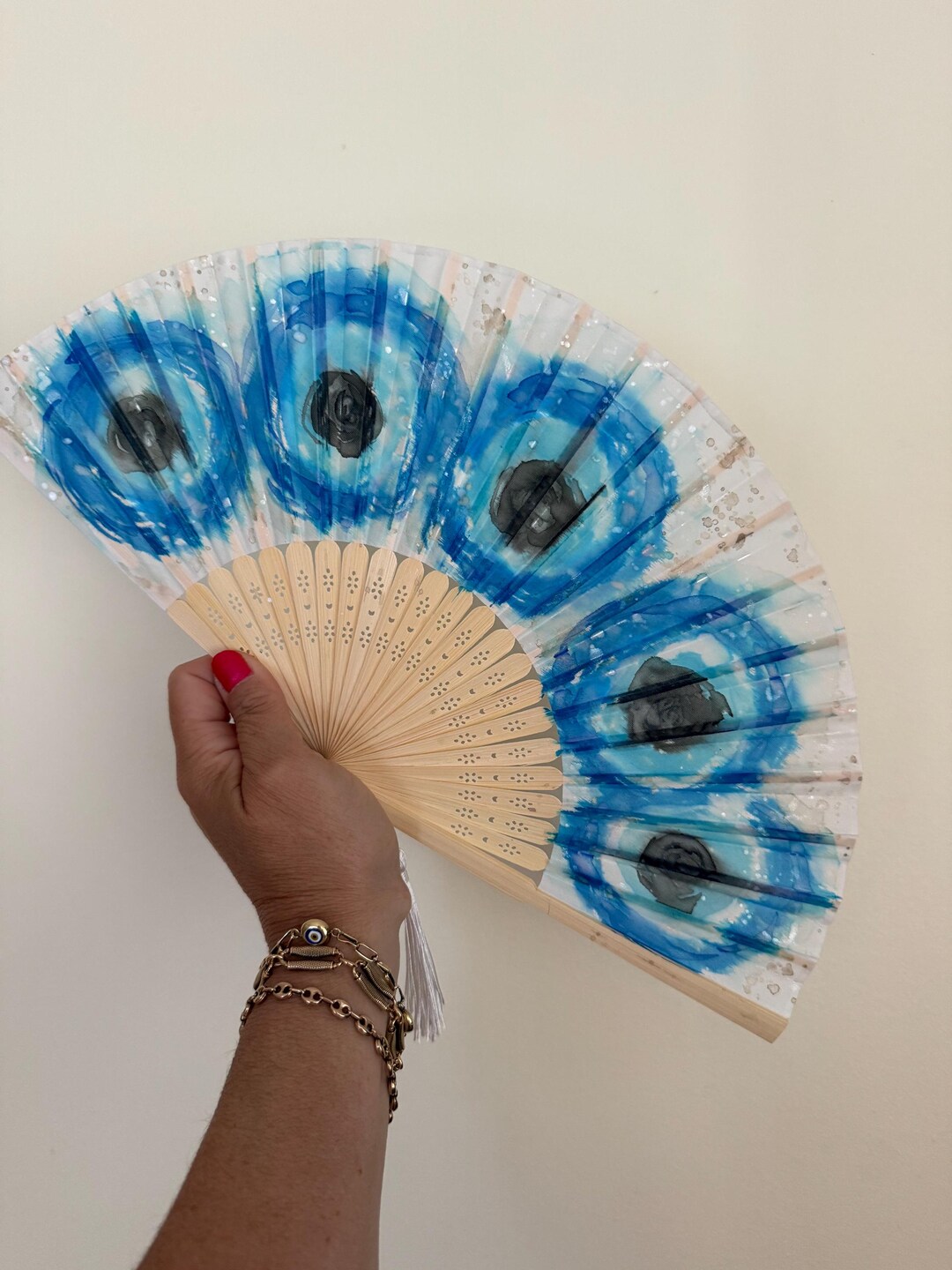 Evil Eye Hand Fan - Hand Painted Silk Hand Fan - Protection, Good Vibes ...