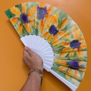 Hand Painted Hand Fan with Case - Sunflowers Designer Silk Hand Fan Wedding Accessory, Church Wear, Folding Hand Fan, Gifts for Women