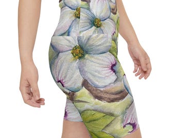 White Dogwood Watercolor Women's Workout Shorts | Floral Athletic Bottoms