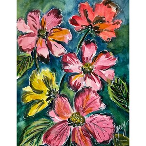 Colorful Flower Wall Art Original Watercolor Painting - Unique Abstract Art, Floral Art, Colorful Flowers Painting, Happy Art, happy flowers